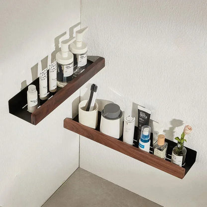 No Punch Solid Wood Bathroom Wall Shelf Dusch- och Toalettorganisator | Veska
