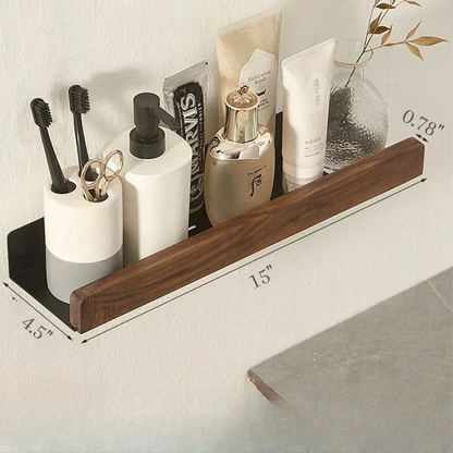 No Punch Solid Wood Bathroom Wall Shelf Dusch- och Toalettorganisator | Veska 40CM 15in