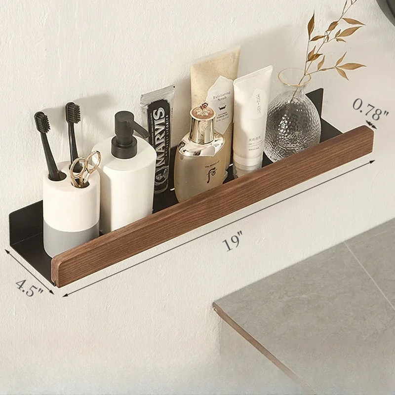 No Punch Solid Wood Bathroom Wall Shelf Dusch- och Toalettorganisator | Veska 50CM 19in