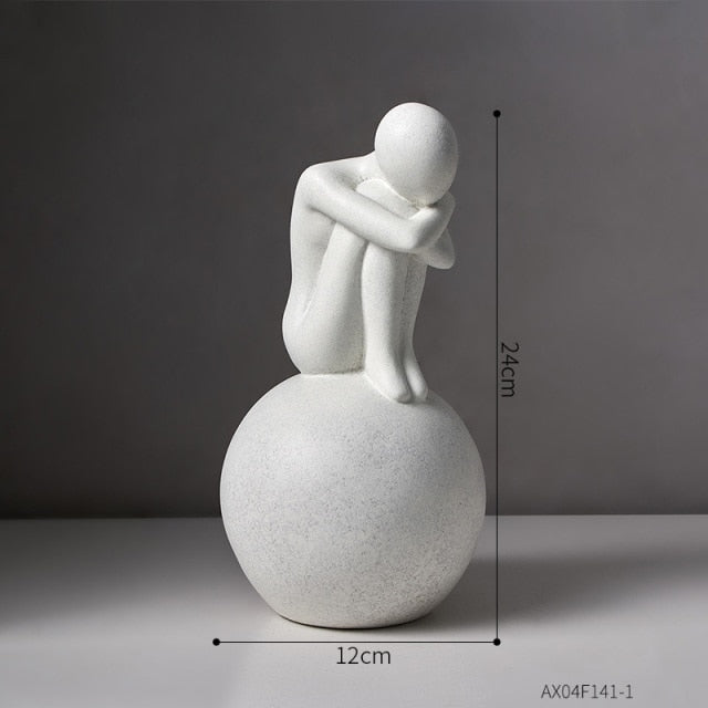 Nordisk Abstrakt Tänkarresin Skulptur | Veska Ball-vit