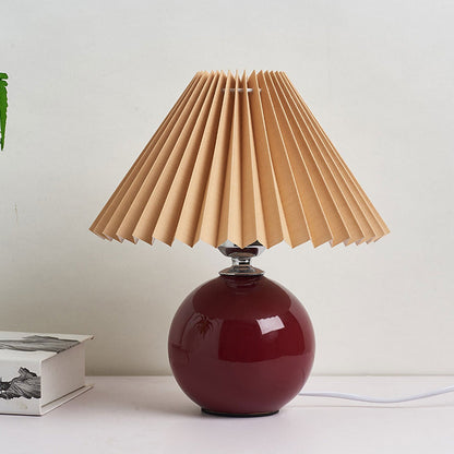 Nordisk minimalistisk 1-ljuskälla bordslampa gjord av keramik med veck | Veska Burgundy Braun Tryckknappswitch