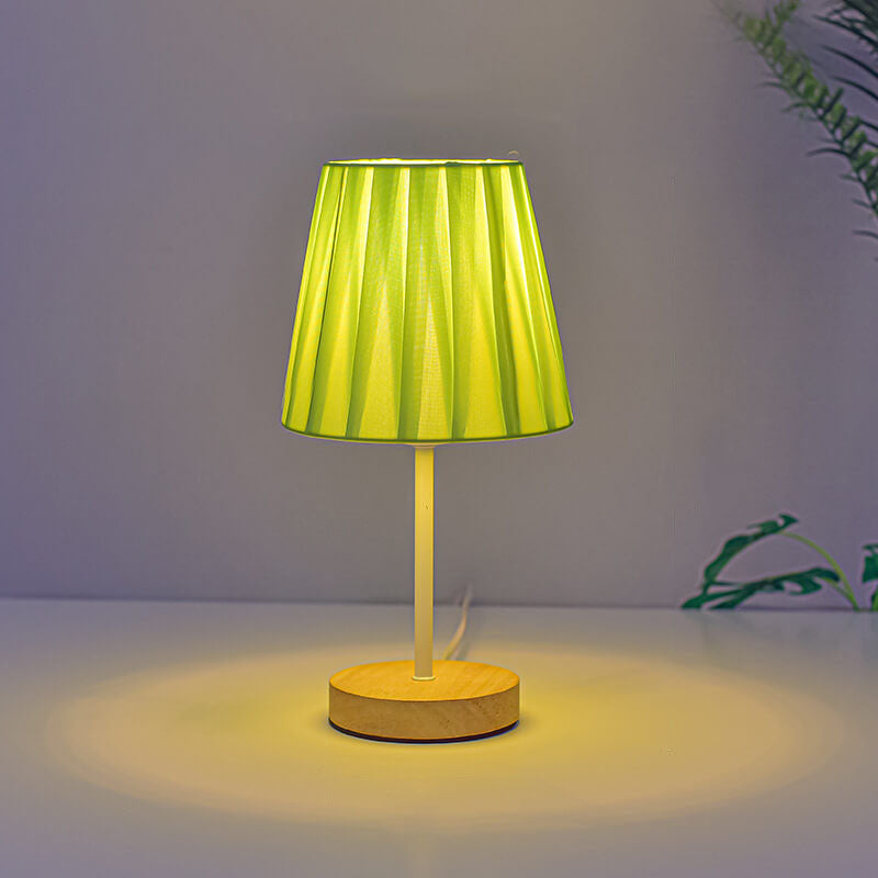 Nordisk Vintage Tyglampa Kon Solid Trä LED Bordslampa | Veska