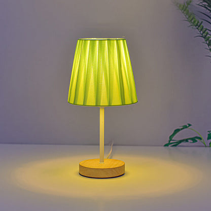 Nordisk Vintage Tyglampa Kon Solid Trä LED Bordslampa | Veska