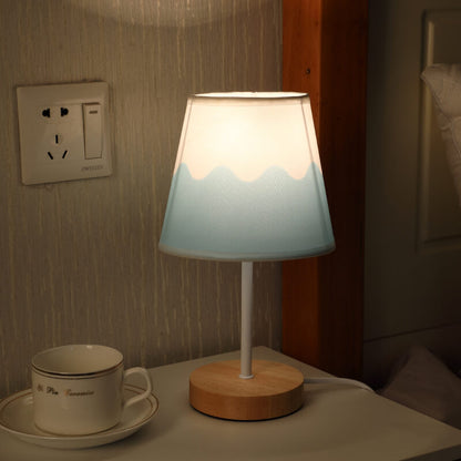 Nordisk Vintage Tyglampa Kon Solid Trä LED Bordslampa | Veska Blå