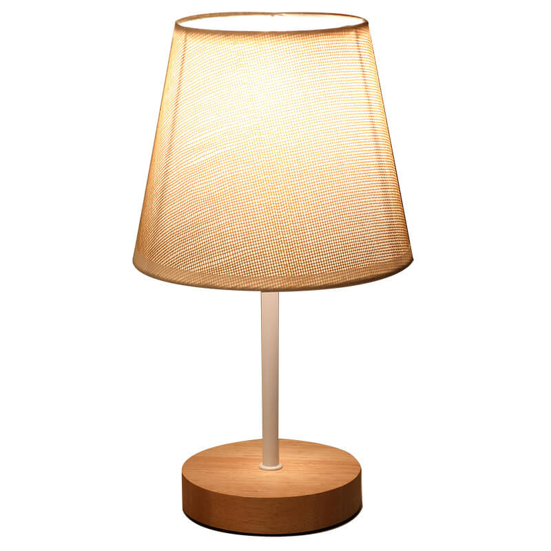 Nordisk Vintage Tyglampa Kon Solid Trä LED Bordslampa | Veska