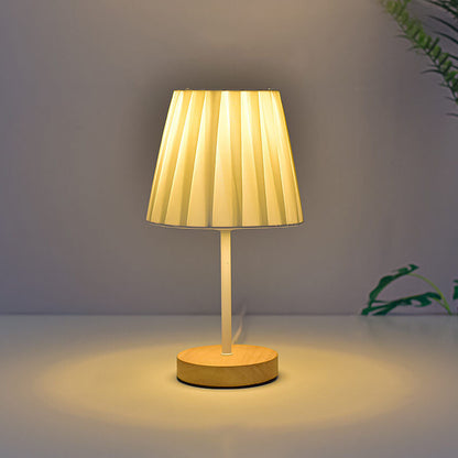 Nordisk Vintage Tyglampa Kon Solid Trä LED Bordslampa | Veska Fåll kaste