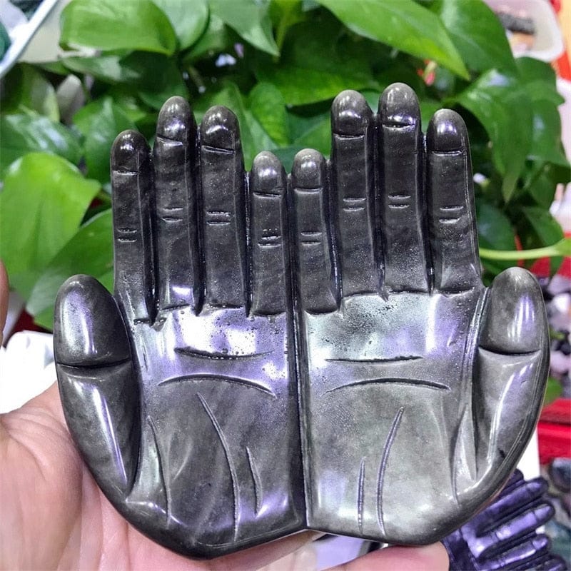 "Öppen för att ta emot" Hands Kristall Snidning | Veska Silver Obsidian
