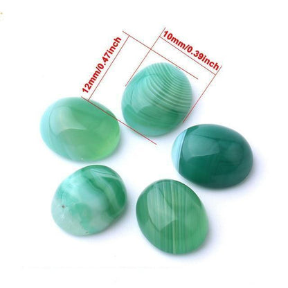 Oval Natural Green Agate Stones | Veska 1x1.2cm 0.4"x0.5"