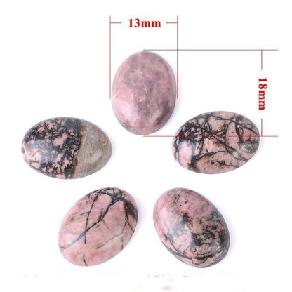 Oval Naturlig Svart Linje Rhodonit Stenar | Veska 1.3x1.8cm 0.6"x0.7",