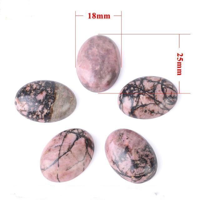 Oval Naturlig Svart Linje Rhodonit Stenar | Veska 1.8x2.5cm 0.7"x1"