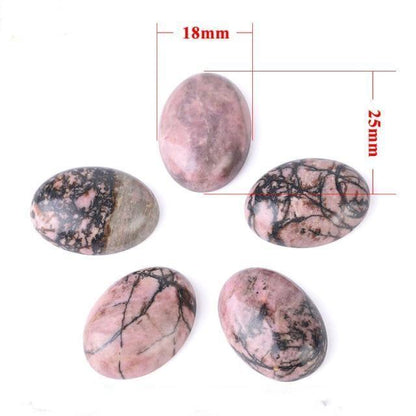 Oval Naturlig Svart Linje Rhodonit Stenar | Veska 1.8x2.5cm 0.7"x1"