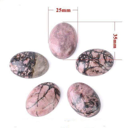 Oval Naturlig Svart Linje Rhodonit Stenar | Veska 2.5x3.5cm 1"x1.4"