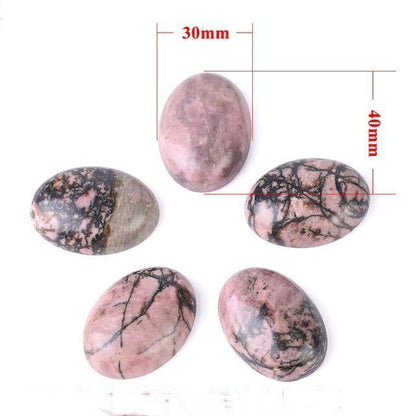 Oval Naturlig Svart Linje Rhodonit Stenar | Veska 3x4cm 1.2"x1.6"
