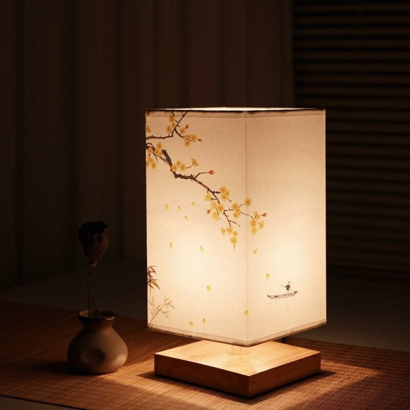 Papper Bords Lampa | Japansk Skandinavisk Stil | Varm Ljus | Veska Gul blomma