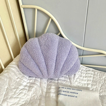 Pastell Skal Kudde – Fuzzy Bouclé Plush Kudde | Veska Grå Lila 35x25cm