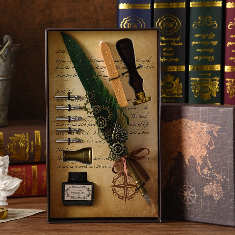 Phoenix Feather Mechanic Calligraphy Pen Set | Veska Armégrön