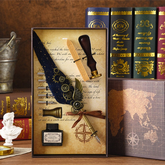 Phoenix Feather Mechanic Calligraphy Pen Set | Veska marinblå