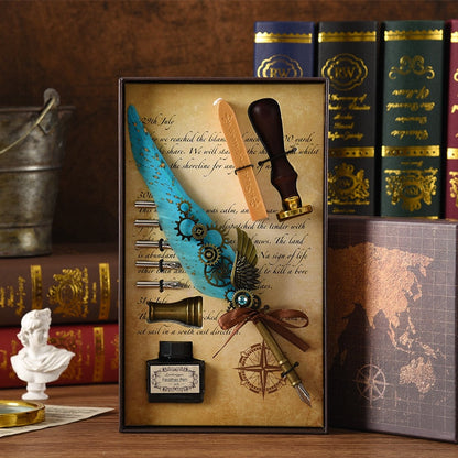 Phoenix Feather Mechanic Calligraphy Pen Set | Veska sjöblå