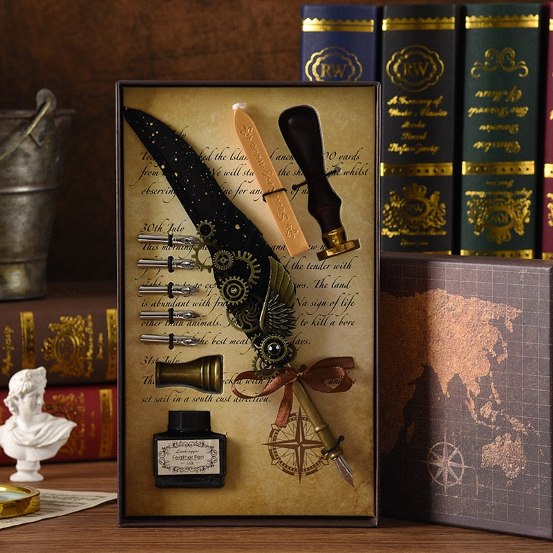 Phoenix Feather Mechanic Calligraphy Pen Set | Veska svart