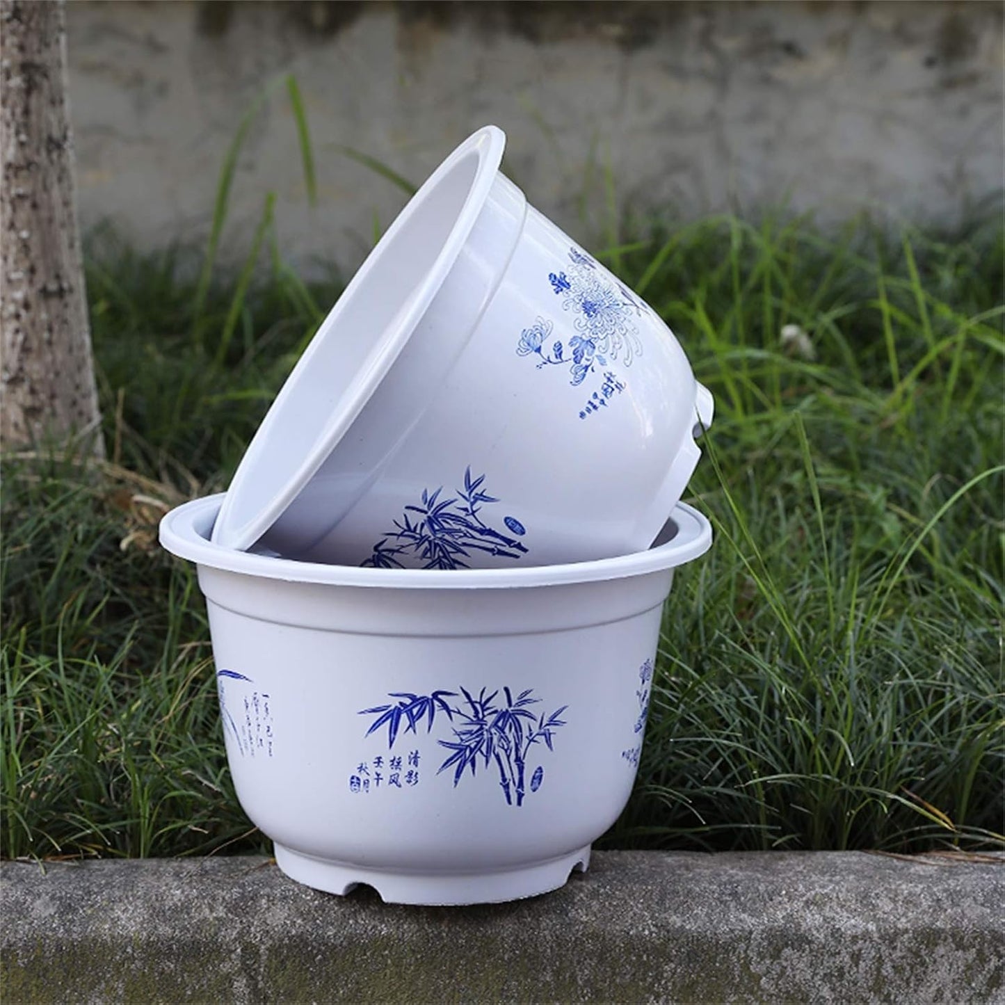 PlastVeskaomkruka med bambu motiv Elegant kruka för balkong och trädgård | Veska
