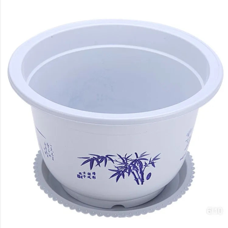 PlastVeskaomkruka med bambu motiv Elegant kruka för balkong och trädgård | Veska Vit (utan bricka)