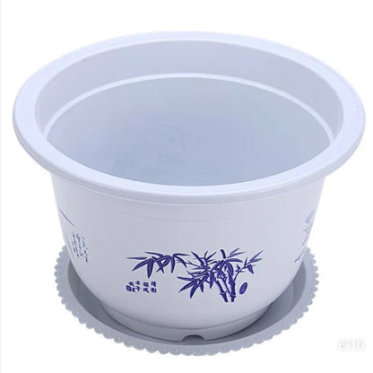 PlastVeskaomkruka med bambu motiv Elegant kruka för balkong och trädgård | Veska Vit (utan bricka)