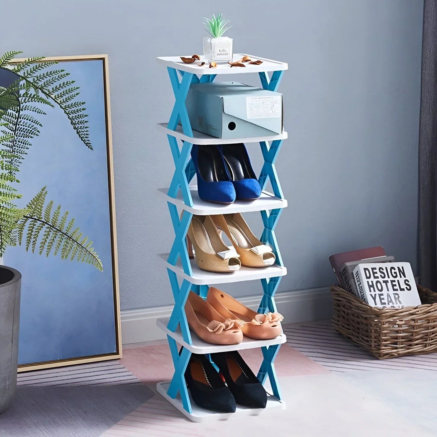 Platsbesparande multifunktionell hopfällbar skohylla | Veska