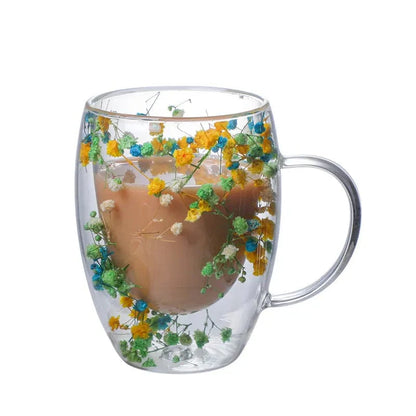 Pressade blommor dubbelväggad glas mugg | Veska C 301-400ml