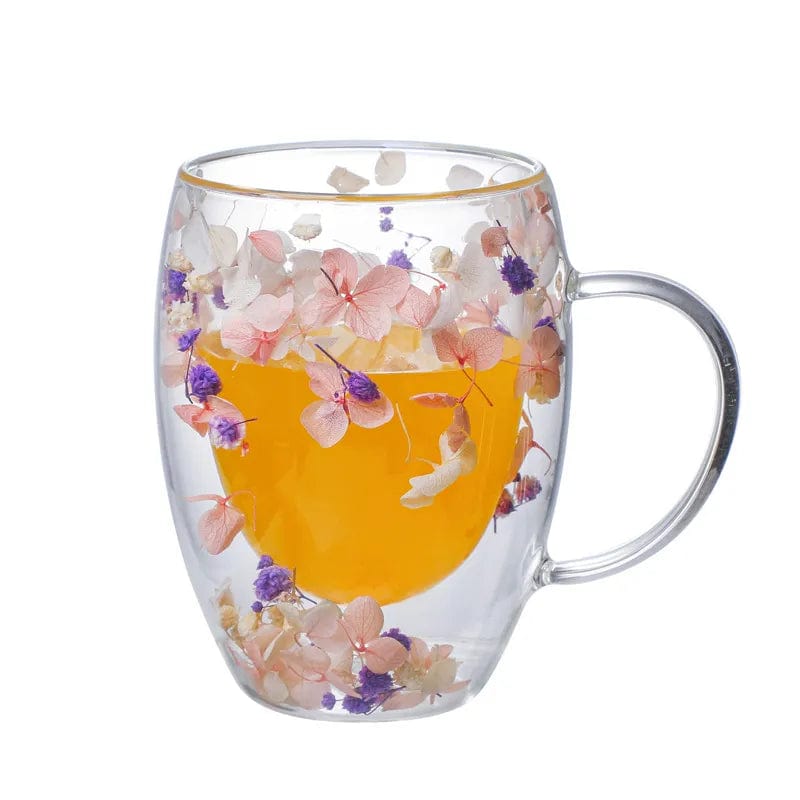 Pressade blommor dubbelväggad glas mugg | Veska E 301-400ml