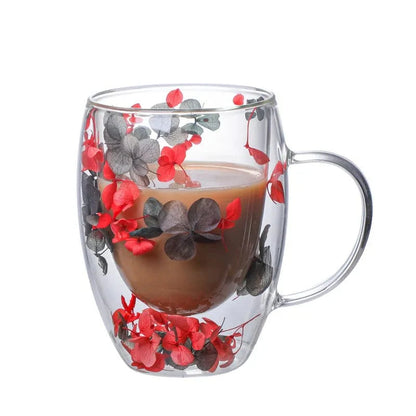 Pressade blommor dubbelväggad glas mugg | Veska F 301-400ml