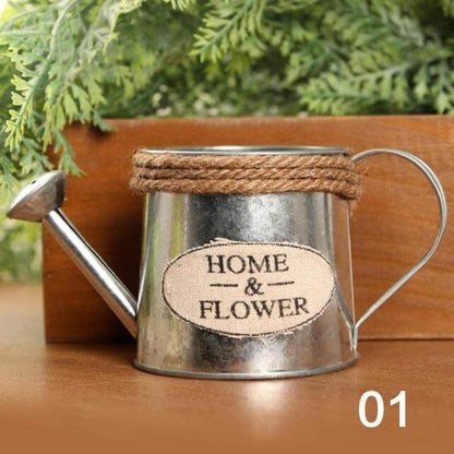 Vintage Mini Kettle Flowers Järn Bucket Vasen | Veska Ljusgrå