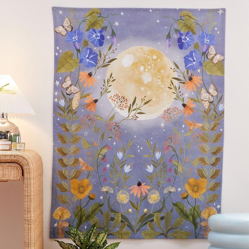 Psychedelic Full Moon Floral Vägghängning | Veska