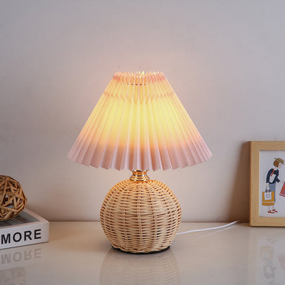 RattaLume Nordic LED Bordslampa | Vävd Rattan & Fällbar Tygytter | Stämningsljus | Dekor för Sovrummet | Veska Rosa 5V