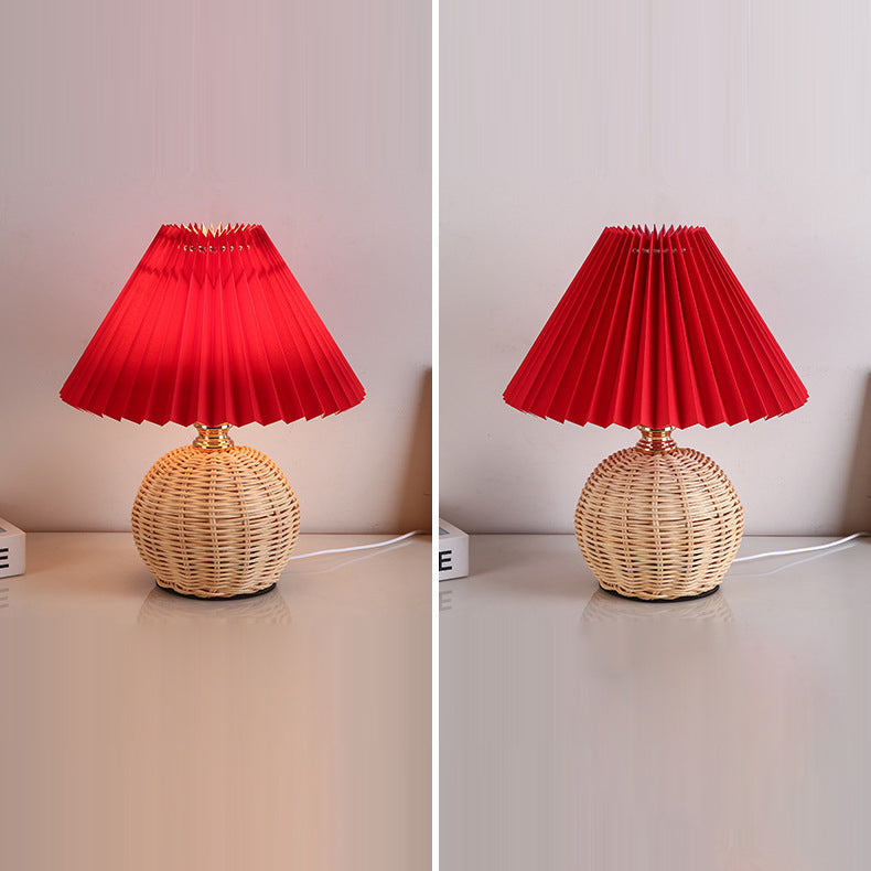 RattaLume Nordic LED Bordslampa | Vävd Rattan & Fällbar Tygytter | Stämningsljus | Dekor för Sovrummet | Veska