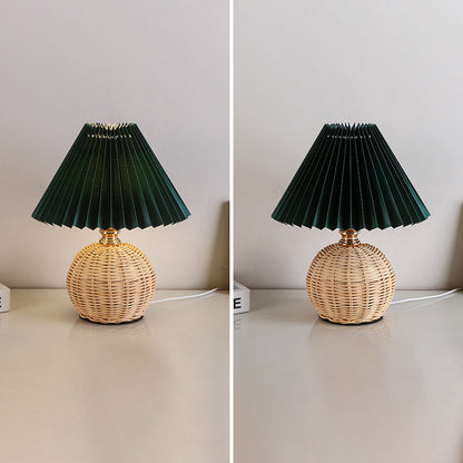 RattaLume Nordic LED Bordslampa | Vävd Rattan & Fällbar Tygytter | Stämningsljus | Dekor för Sovrummet | Veska