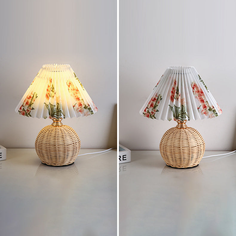 RattaLume Nordic LED Bordslampa | Vävd Rattan & Fällbar Tygytter | Stämningsljus | Dekor för Sovrummet | Veska