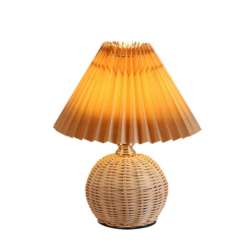 RattaLume Nordic LED Bordslampa | Vävd Rattan & Fällbar Tygytter | Stämningsljus | Dekor för Sovrummet | Veska