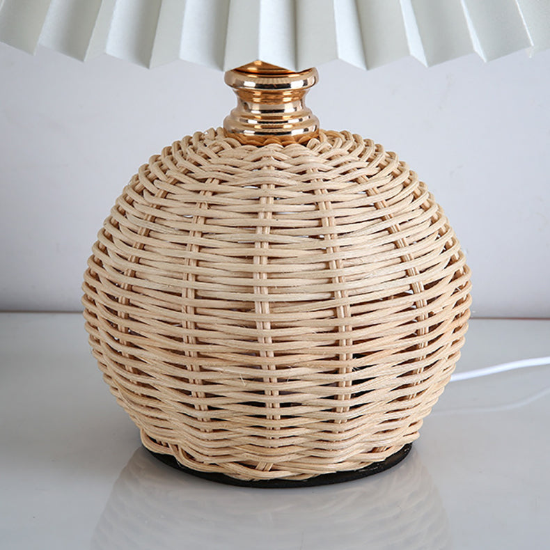 RattaLume Nordic LED Bordslampa | Vävd Rattan & Fällbar Tygytter | Stämningsljus | Dekor för Sovrummet | Veska