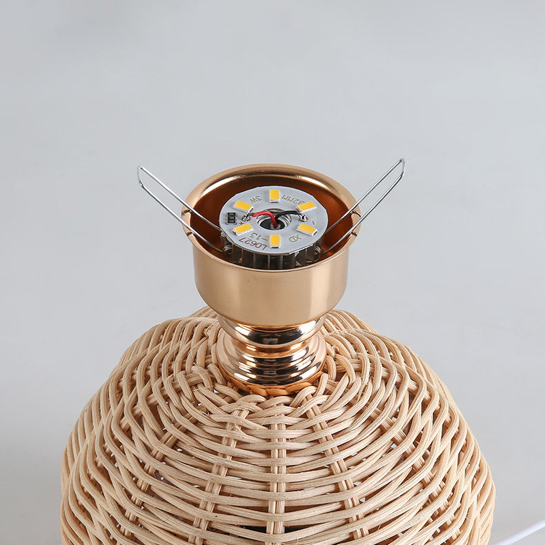 RattaLume Nordic LED Bordslampa | Vävd Rattan & Fällbar Tygytter | Stämningsljus | Dekor för Sovrummet | Veska