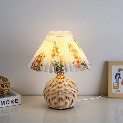 RattaLume Nordic LED Bordslampa | Vävd Rattan & Fällbar Tygytter | Stämningsljus | Dekor för Sovrummet | Veska