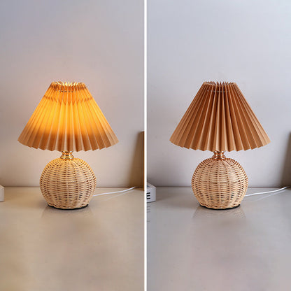 RattaLume Nordic LED Bordslampa | Vävd Rattan & Fällbar Tygytter | Stämningsljus | Dekor för Sovrummet | Veska