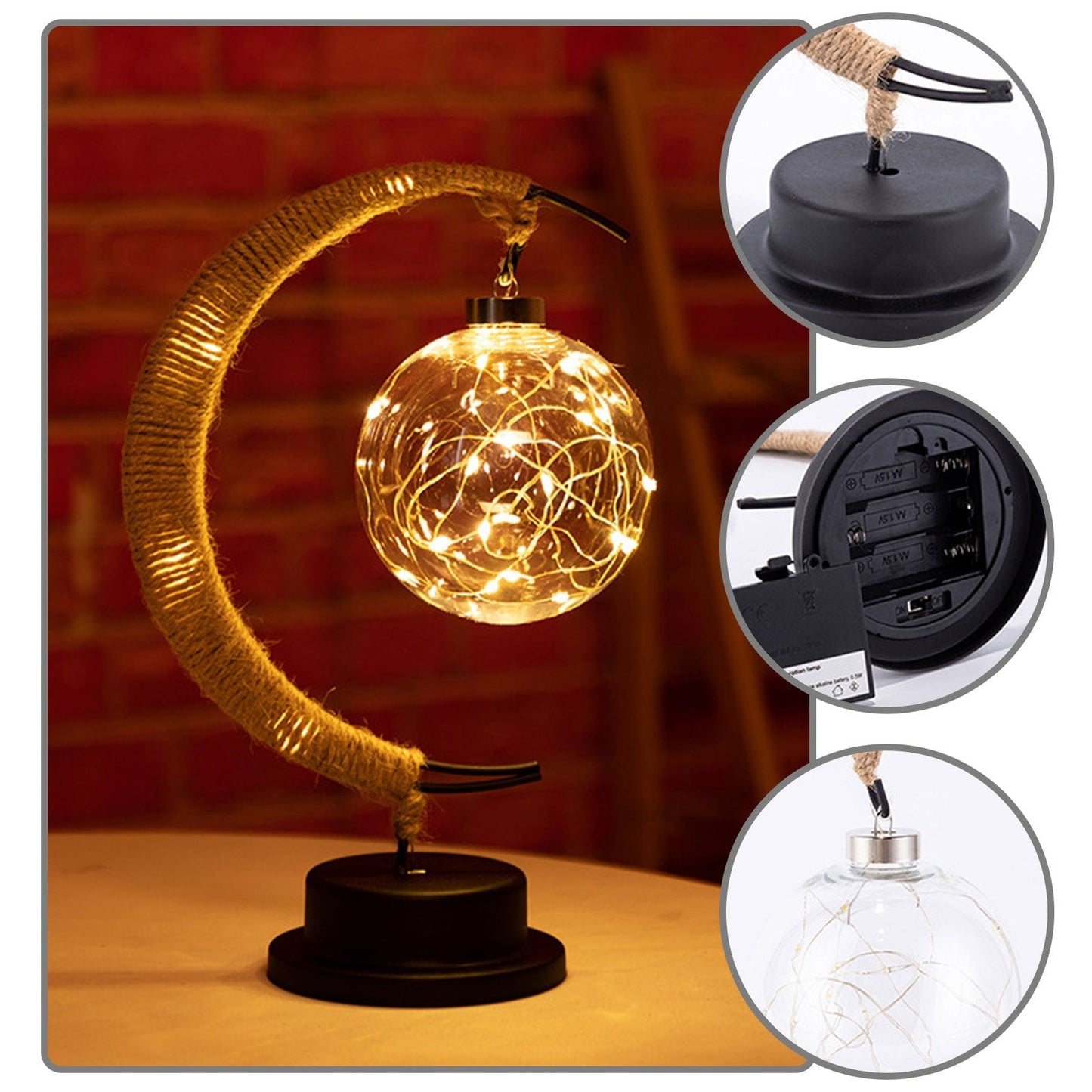 Rayvia Lunar Lamp - Halvmåne LED-ljus med glasglob för en mysig atmosfär | Veska