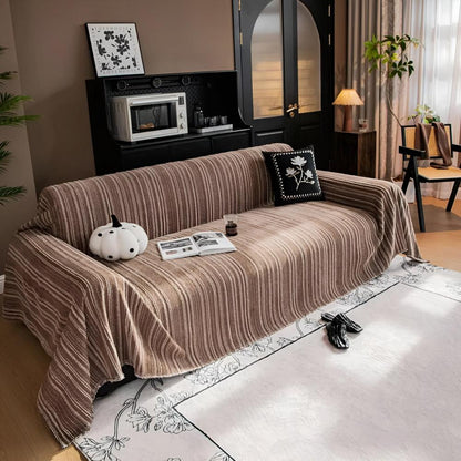 Regal Stripes Chenille Sofföverdrag | Veska Kastanjefärgad ram ränder