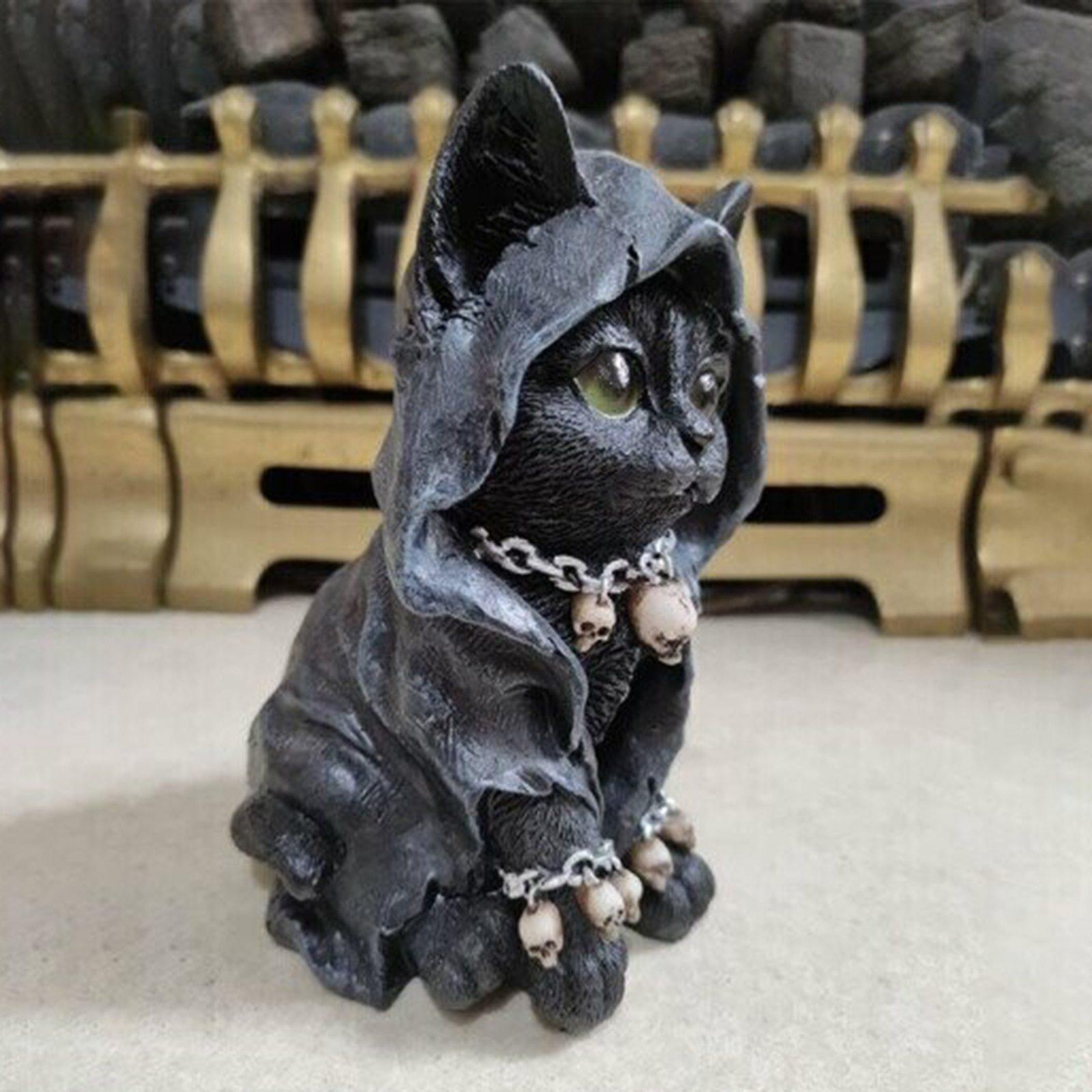 Resin Svart Katt Staty Dekor | Veska