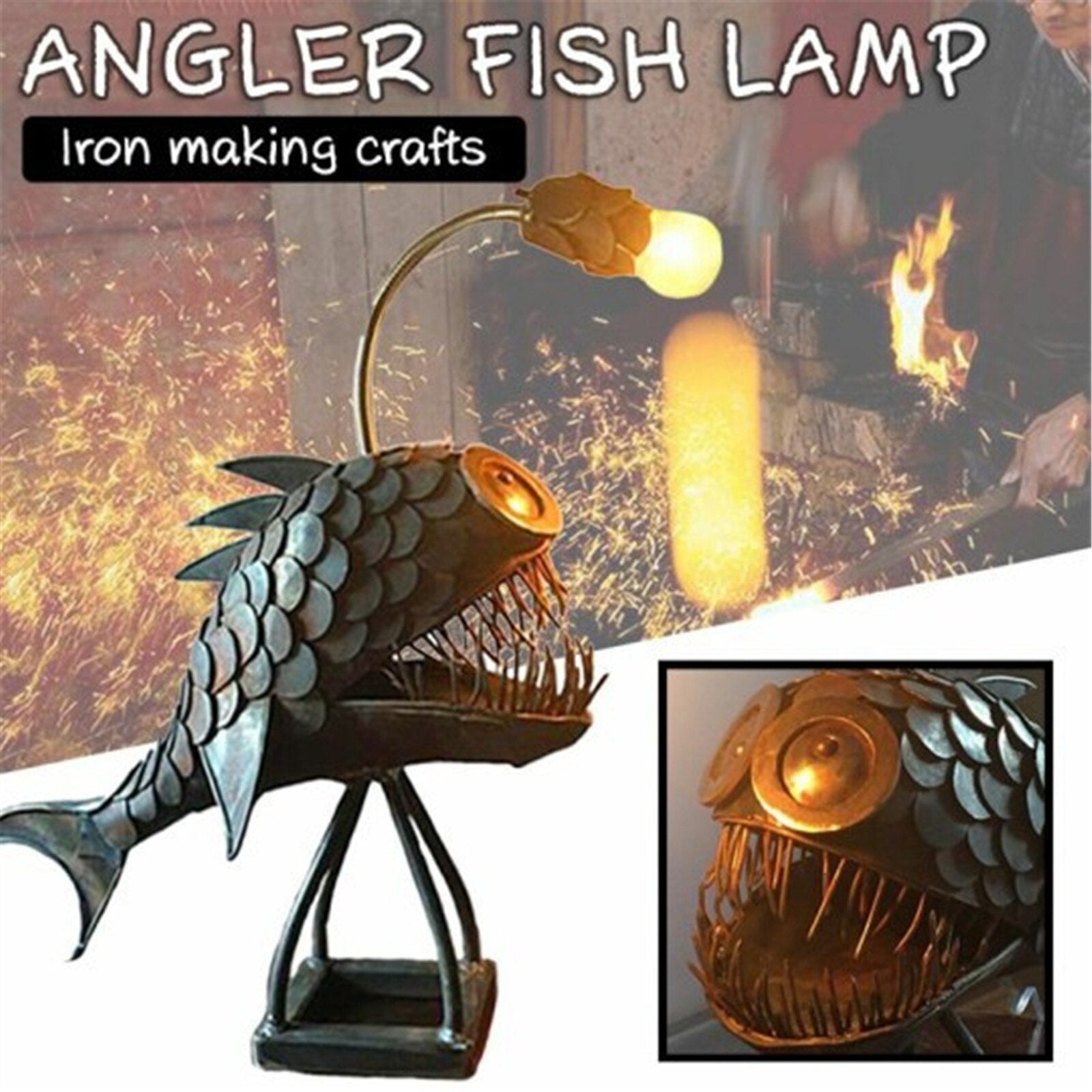 Retro Bordslampa Anglerfish Ljus med Flexibel Lampa Huvud Konstnärliga Bordslampor för Hem Bar Café Hem Konst Dekorativa Ornament | Veska
