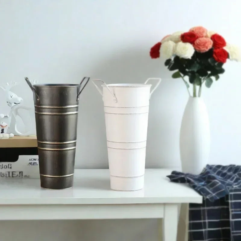 Retro Eisen-Veskaomma Bucket med Handtag Dekorativ Metall Veskaomkruka för Hem | Veska