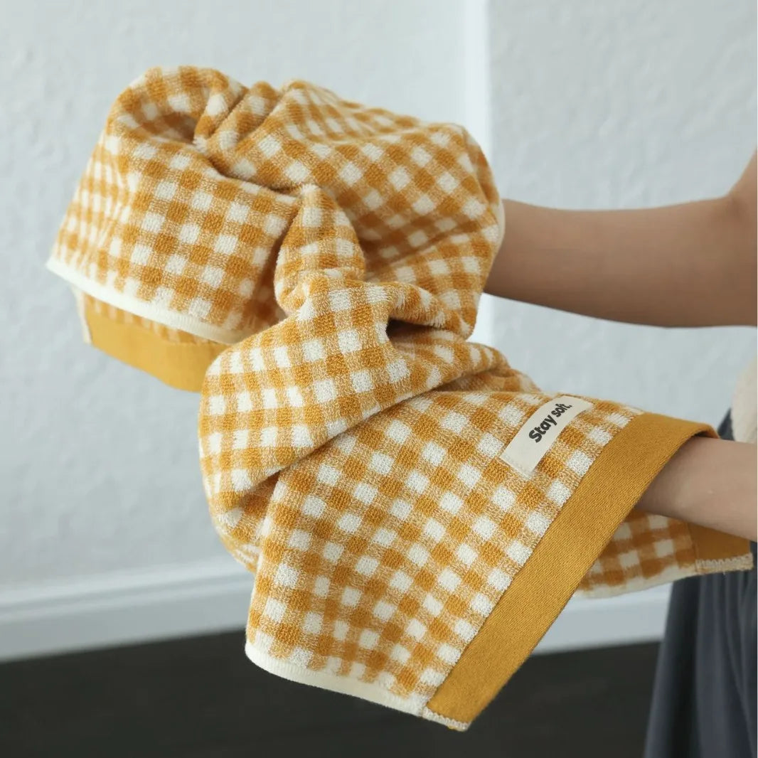 Retro Liten Rutigt Bomullshandduk – Mjuk & Absorberande Hushållshandduk | Veska