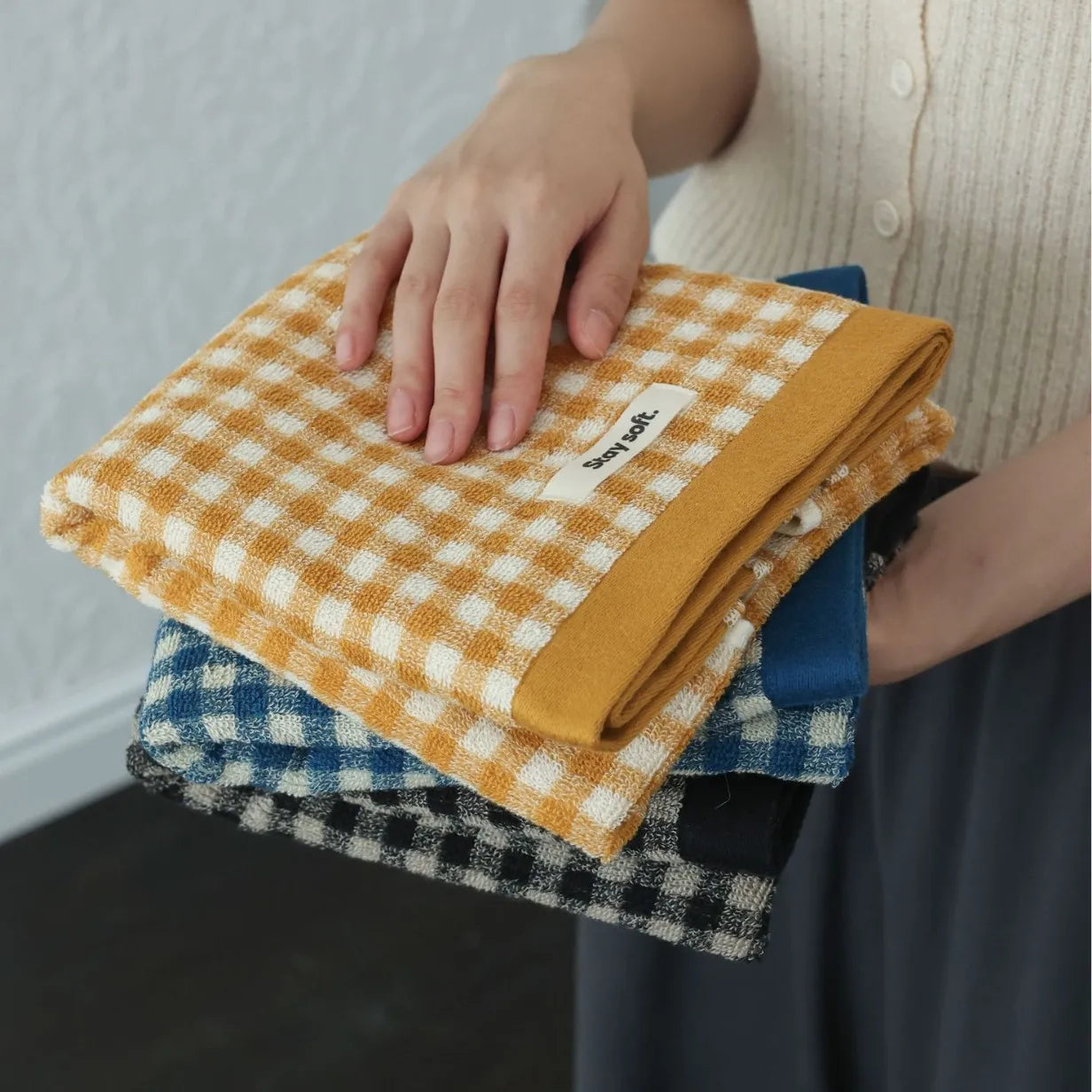 Retro Liten Rutigt Bomullshandduk – Mjuk & Absorberande Hushållshandduk | Veska