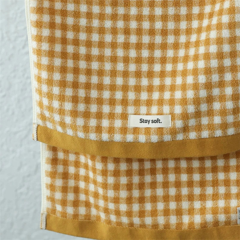 Retro Liten Rutigt Bomullshandduk – Mjuk & Absorberande Hushållshandduk | Veska Gul