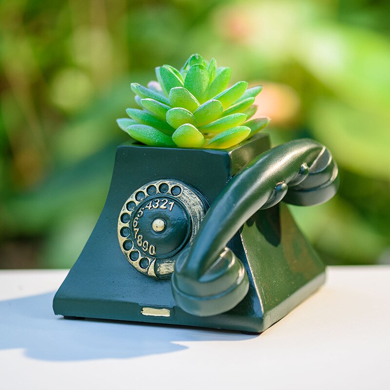 Retro Radio TV Succulent Pot | Veska Blå telefon